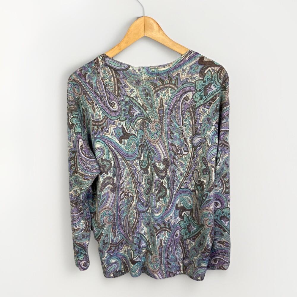 Talbots 100% Merino Wool Cardigan Sweater Women’s 2X Paisley Quiet Luxury Pretty - Picture 2 of 14